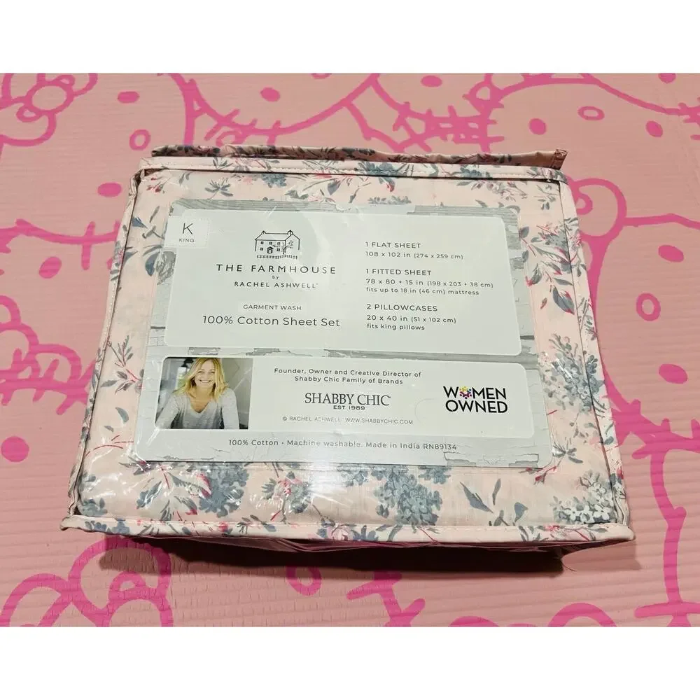 NWT❤️Rachel Ashwell The Farmhouse Shabby Chic Cotton King Sheet Set